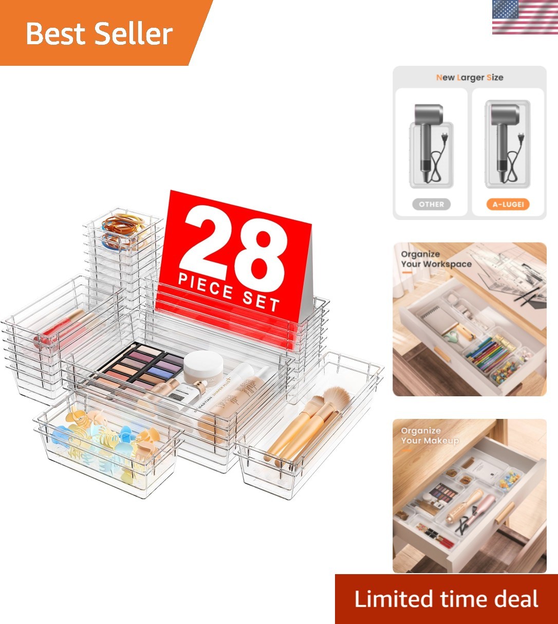 Military Grade】 Drawer Organizer, 【𝟱𝗦𝗶𝘇𝗲】 Clear Makeup organizer, 【Holds...