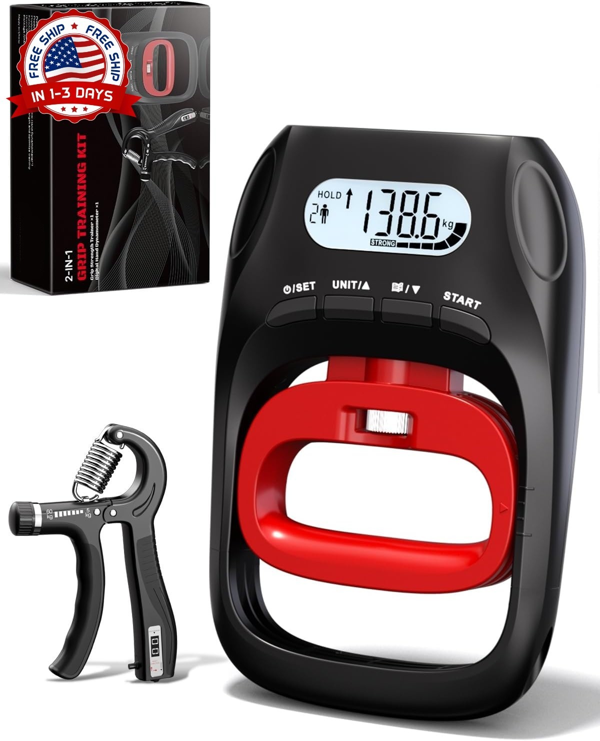 Entrenador de fuerza de agarre - Dinamómetro electrónico de mano de 400 lb/180kg