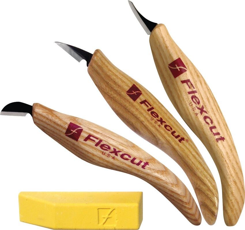 Flexcut Slim Handle Detail Knife Set KN20 KN19 KN27 Carbon Steel Wood KN400
