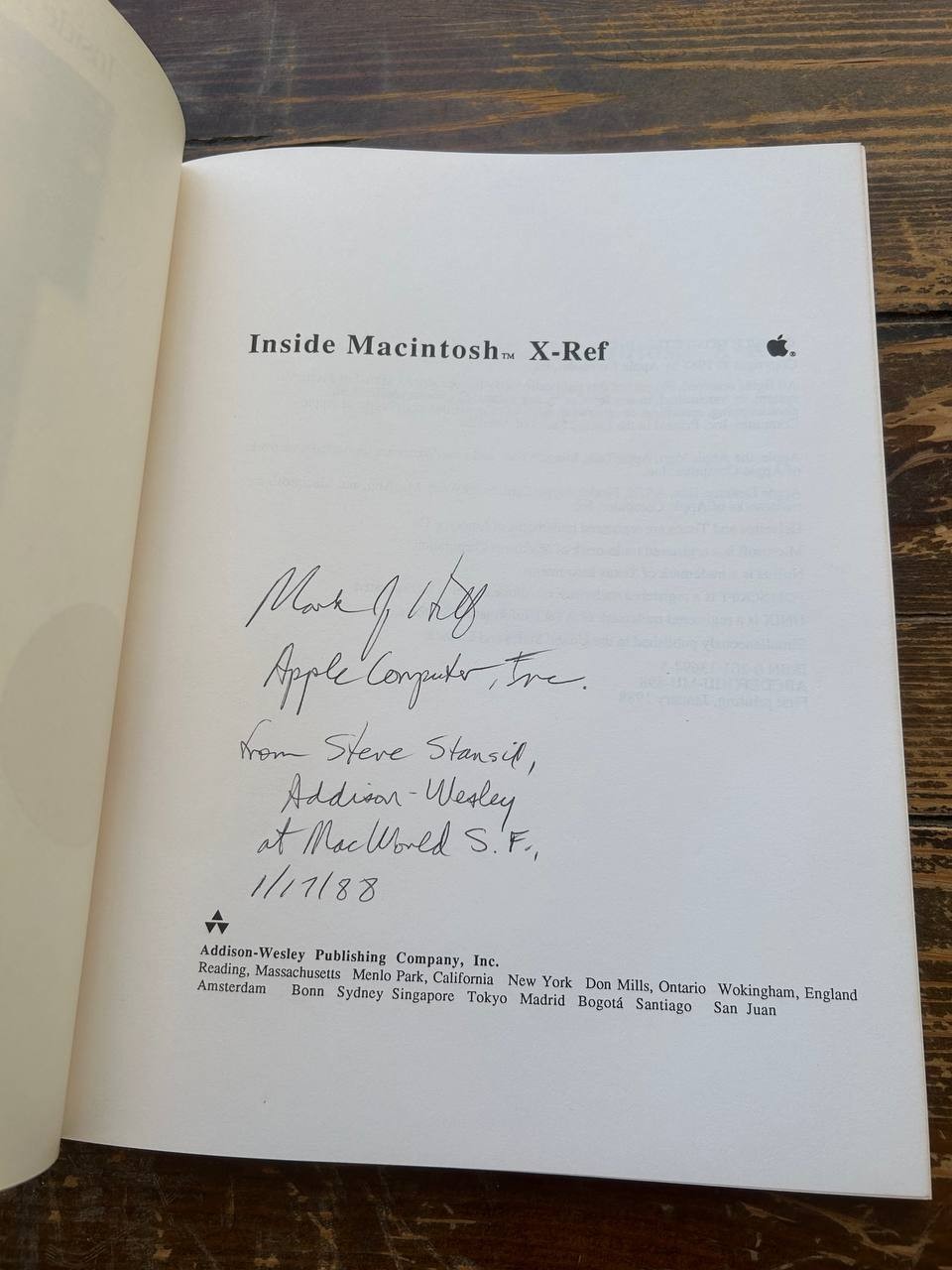 Inside Macintosh X-Ref 1988 Vintage Apple Programming Book Signed As-Is