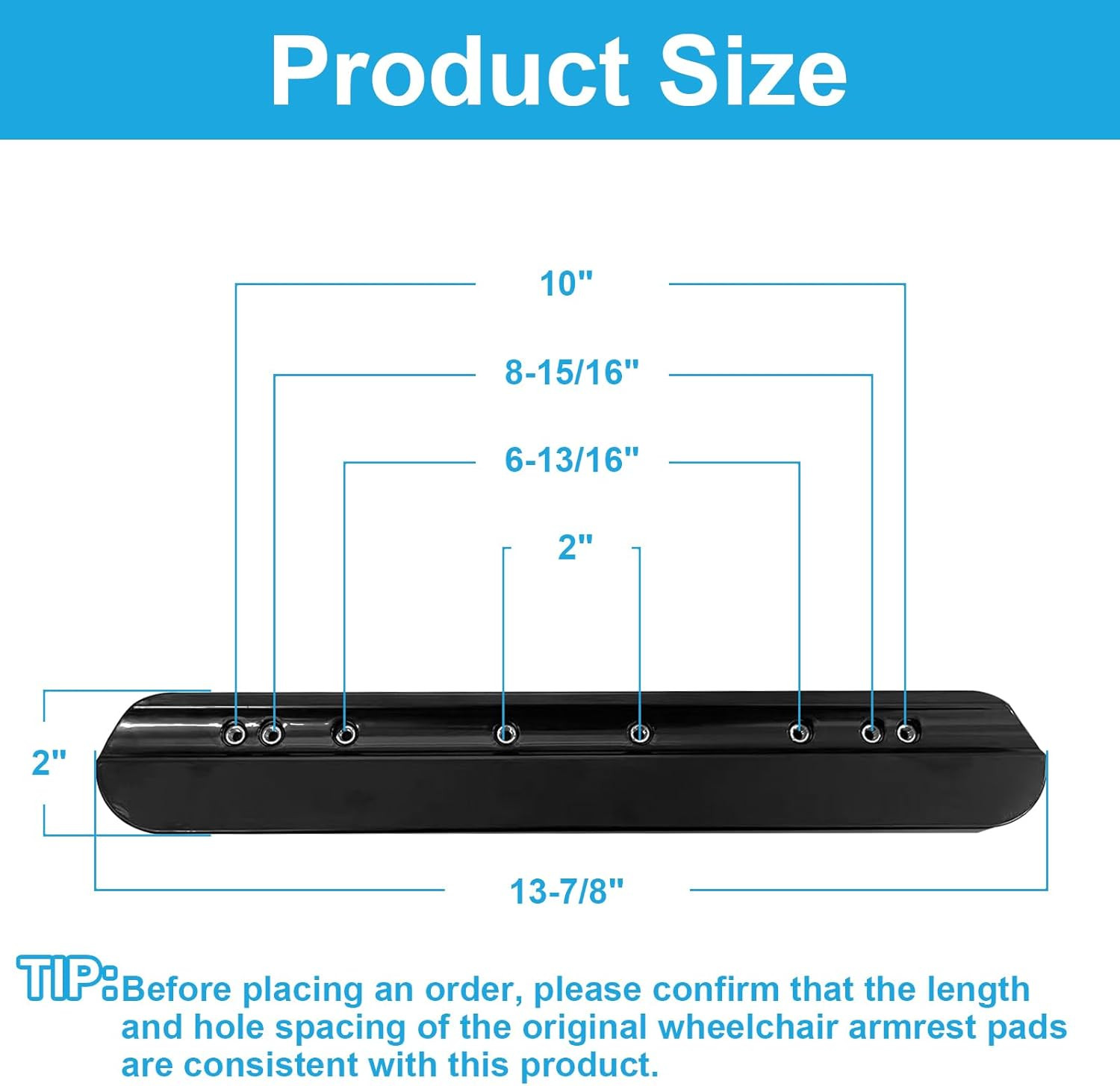Wheelchair Armrest Pads Replacement, Universal Fit, Comfortable Black Pair 13.8"