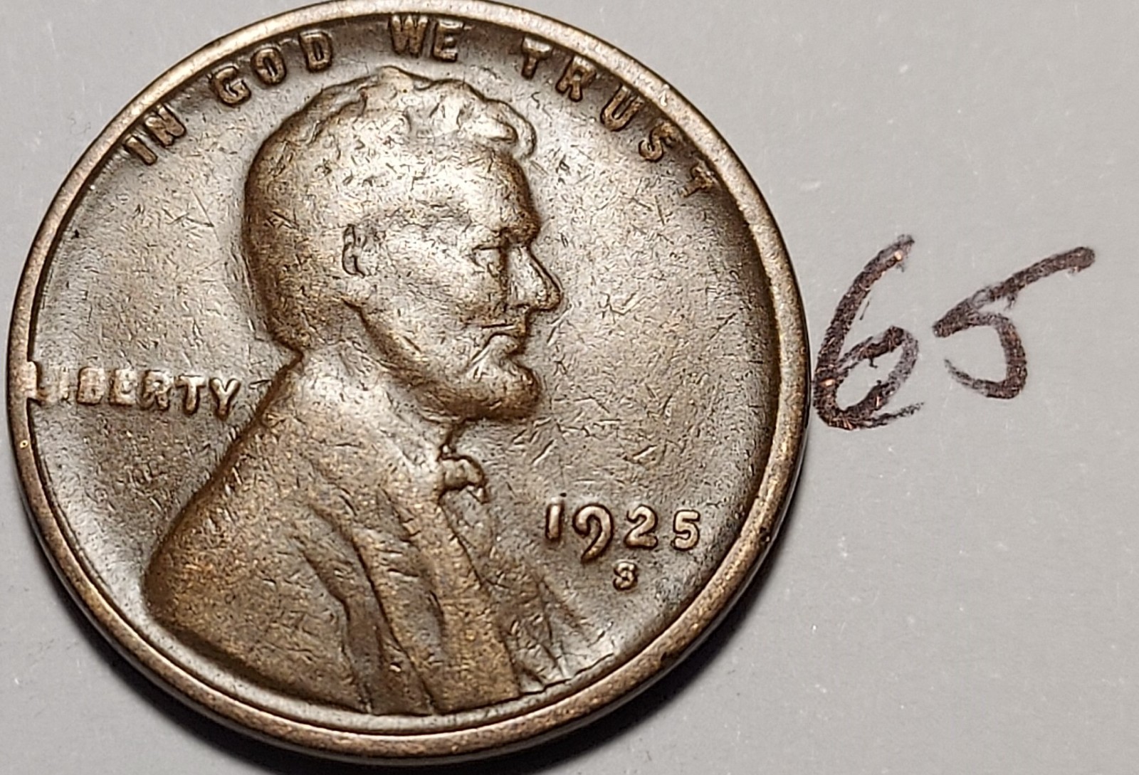 1925-S Lincoln Wheat Cent  Fine    #65