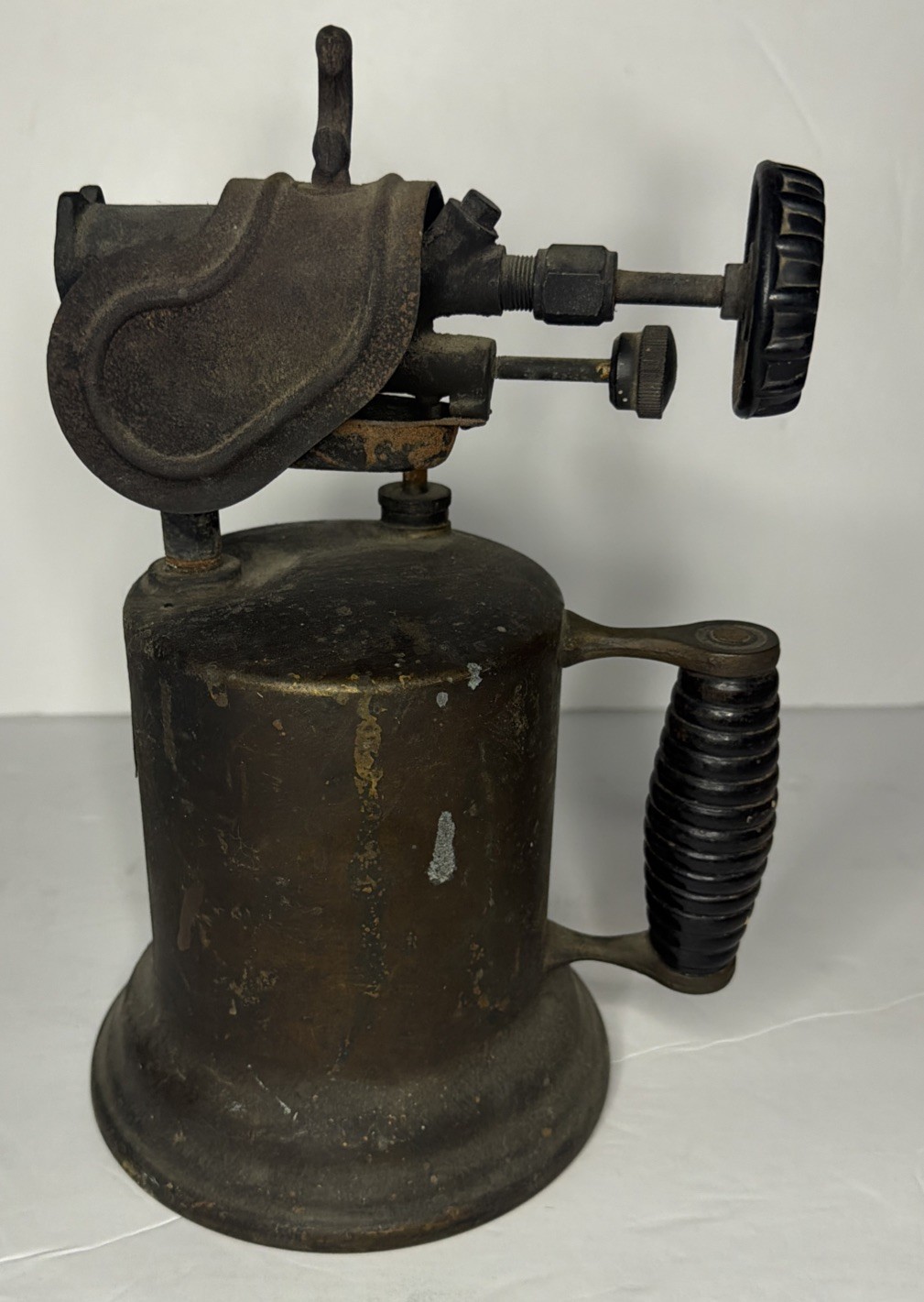 Antique Brass Collectible Portable Handheld Blow Torch With Wood Handle