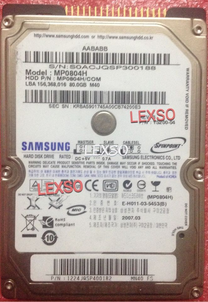 Samsung 80GB 80GB 2.5“ 5400 RPM IDE PATA HDD For Laptop Hard Drive MP0804H