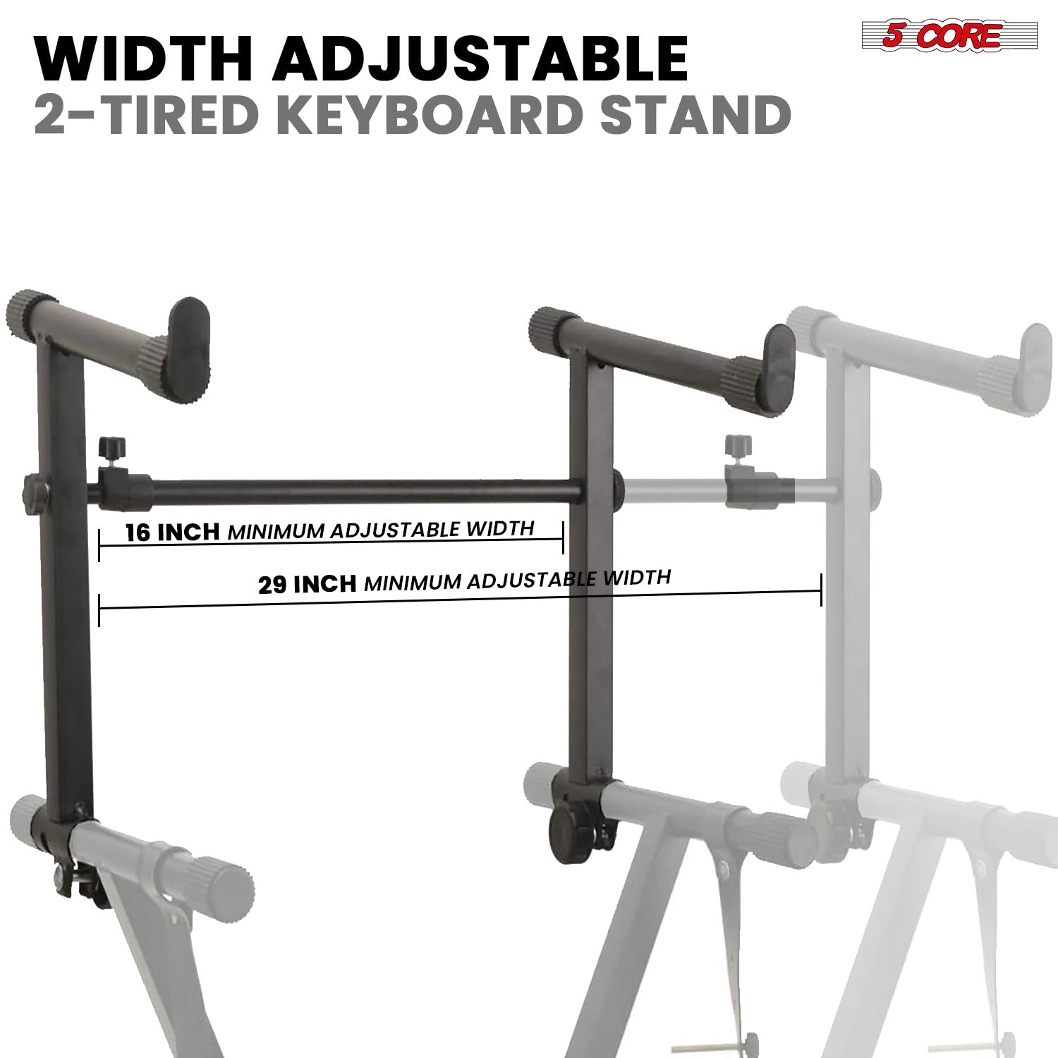 5Core 2Tier Keyboard Stand Double X Style Adjustable Electric Piano Riser Holder