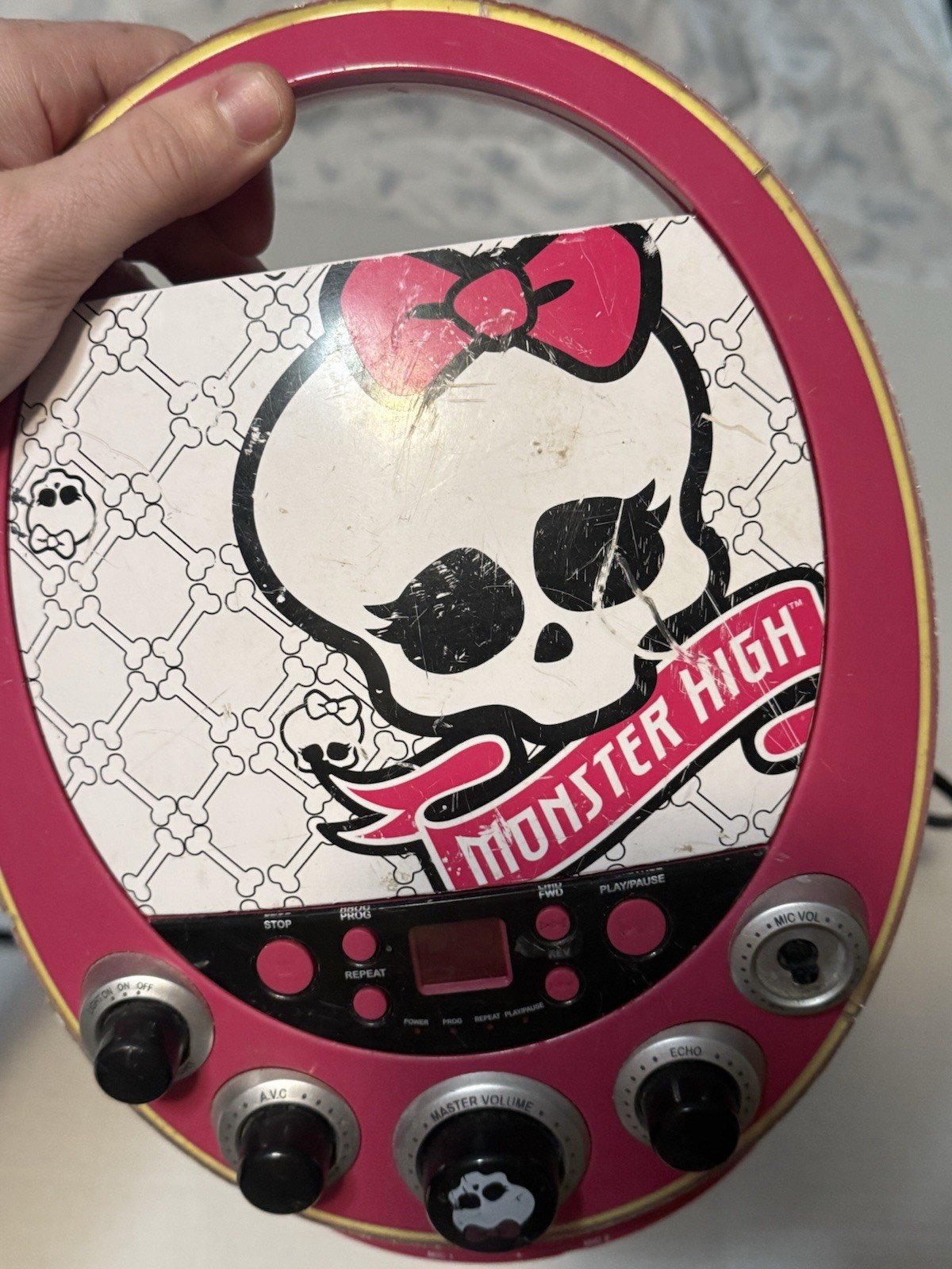 Monster High Disco Party CD Player & Karaoke Machine Missing Mic Knob TESTED