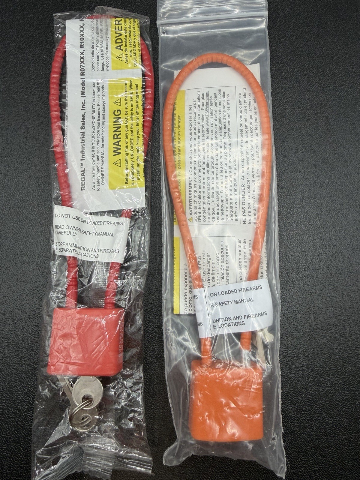 Lot Of 2 ~ Regal Firearm Gun Safety Cable Lock R15SC3 New Red Orange
