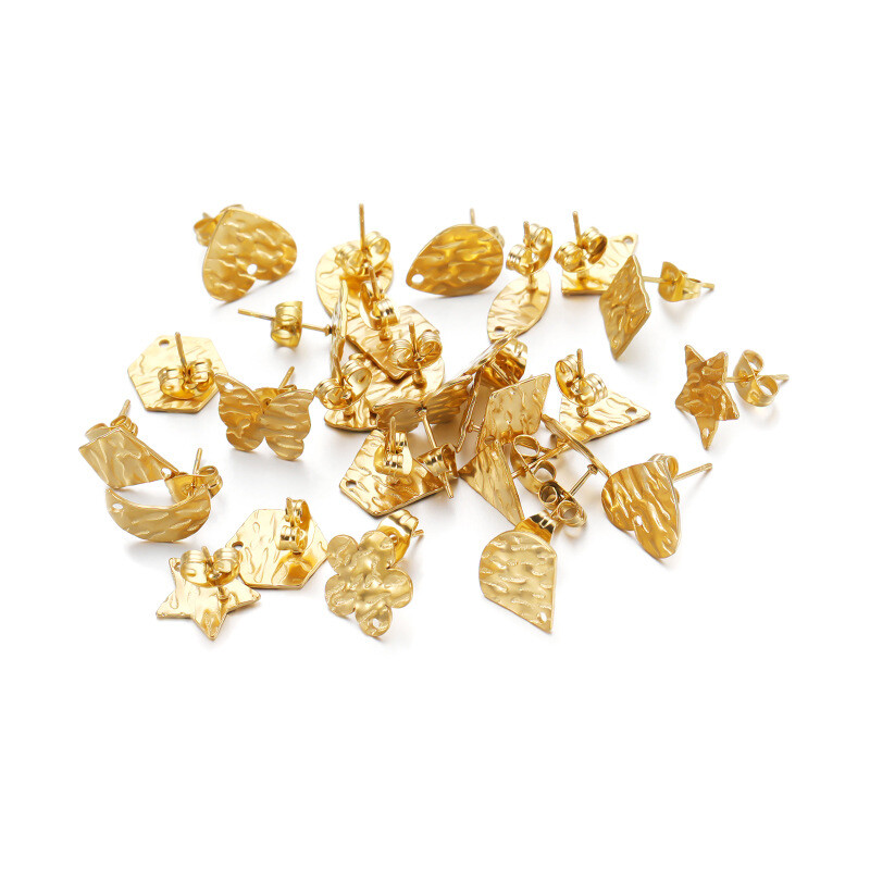 50PCS Gold Plated Stainless Steel Flat Earring Posts