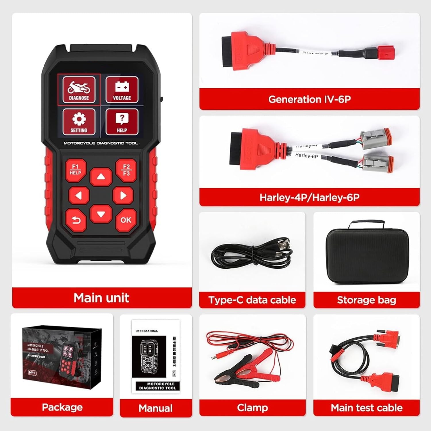FXTUL M4 Motorcycle Diagnostic Tool for Harley-Davidson 4P/6P, Read/Clear Codes