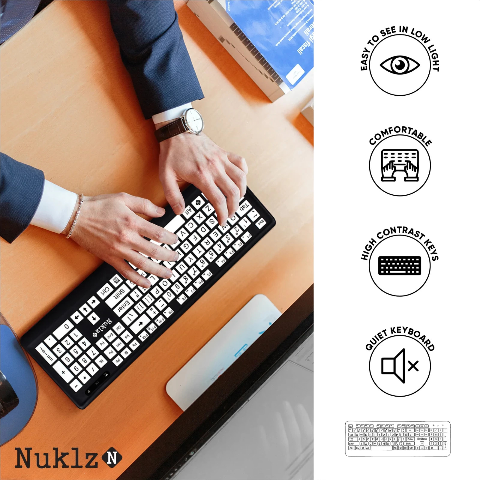 Large Print Keyboard For Low Vision People - USB Wireless High Contrast Keys