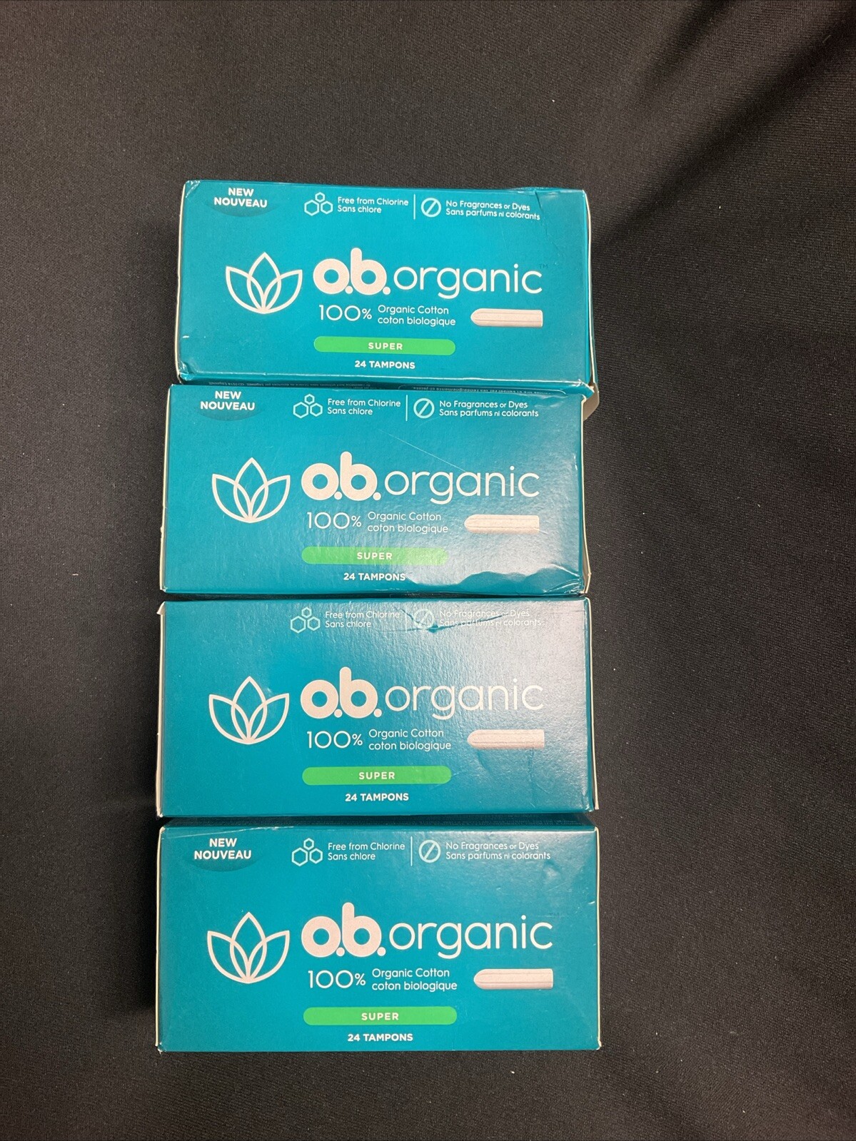 Lot Of 4 o.b. organic Cotton Tampons Super 24 Count Each