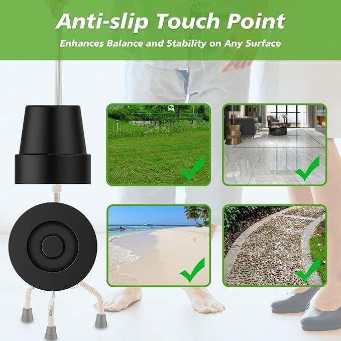 Quad Cane Tip (8 Pack), Non-Slip Durable Rubber Cane Tip 1/2 Inch