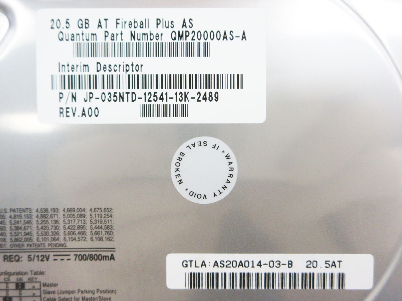 QUANTUM FIREBALL PLUS AS 20.5GB AT IDE AS20A014 HARD DRIVE
