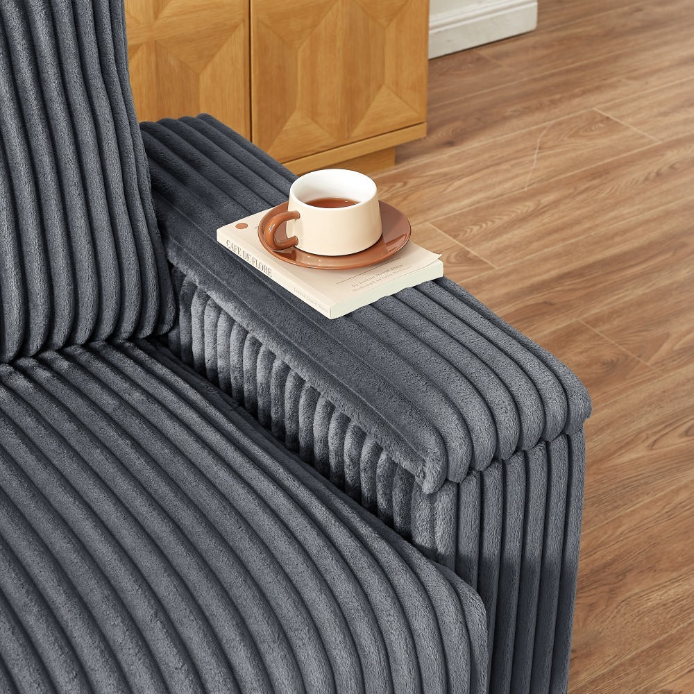 71" Corduroy Sofa with Storage Armrest USB and Plush Square Design