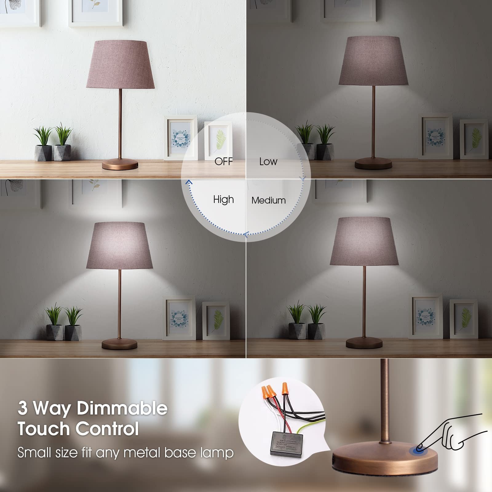 Touch Lamp Switch Module 2 Pack for Dimmable LED, Halogen, Incandescent Bulbs