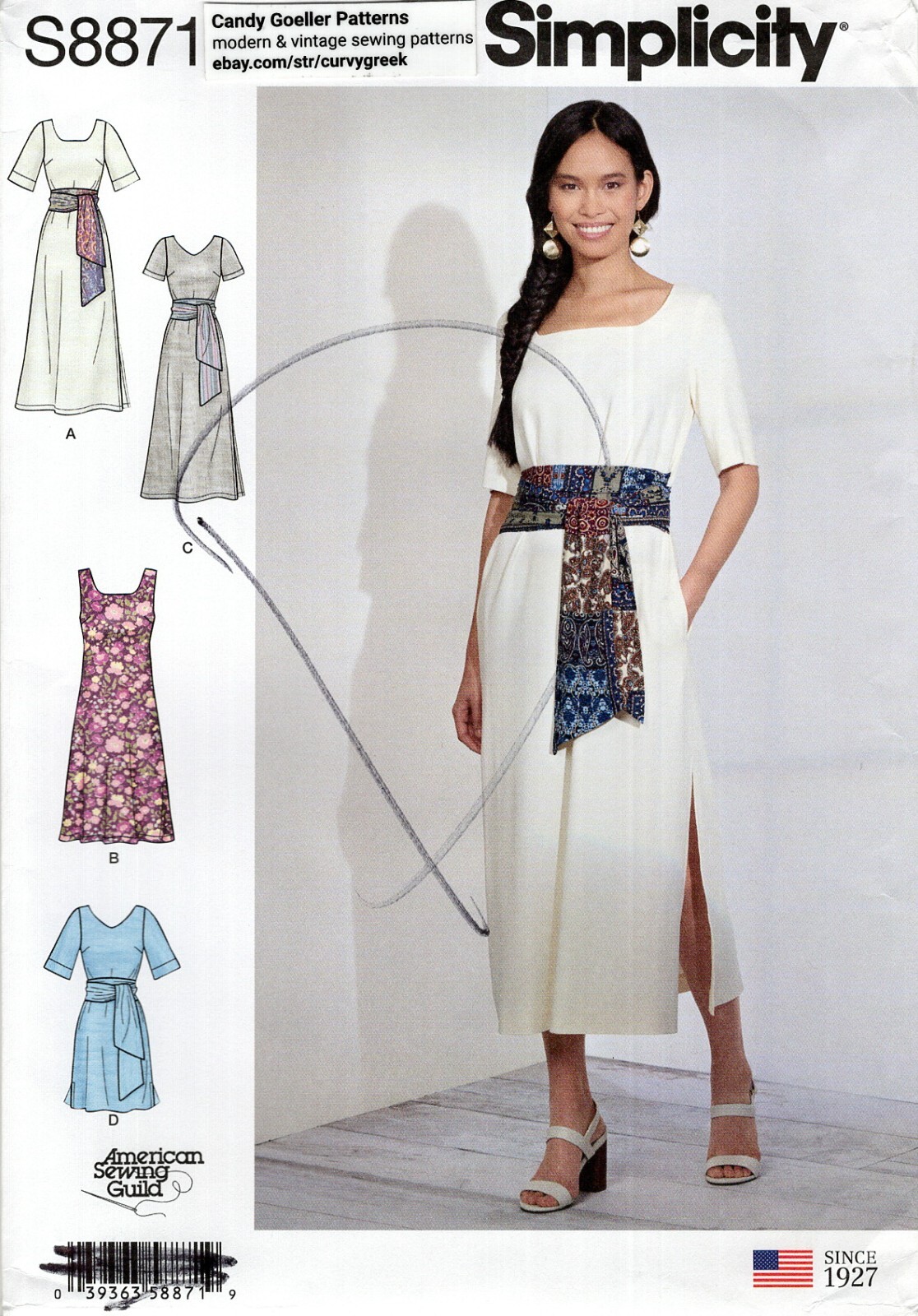 Simplicity S8871 Wrap Tie Dress w Sleeve & Neckline Variations Sz 12-20 UNCUT