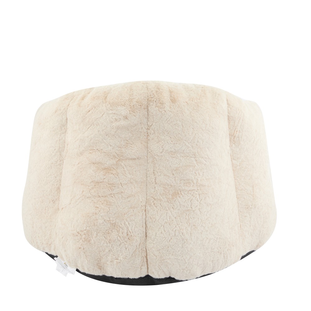 Beige Faux-Fur Bean Bag Chair, Indoor Cozy Armchair-Style, Shredded Foam Filler