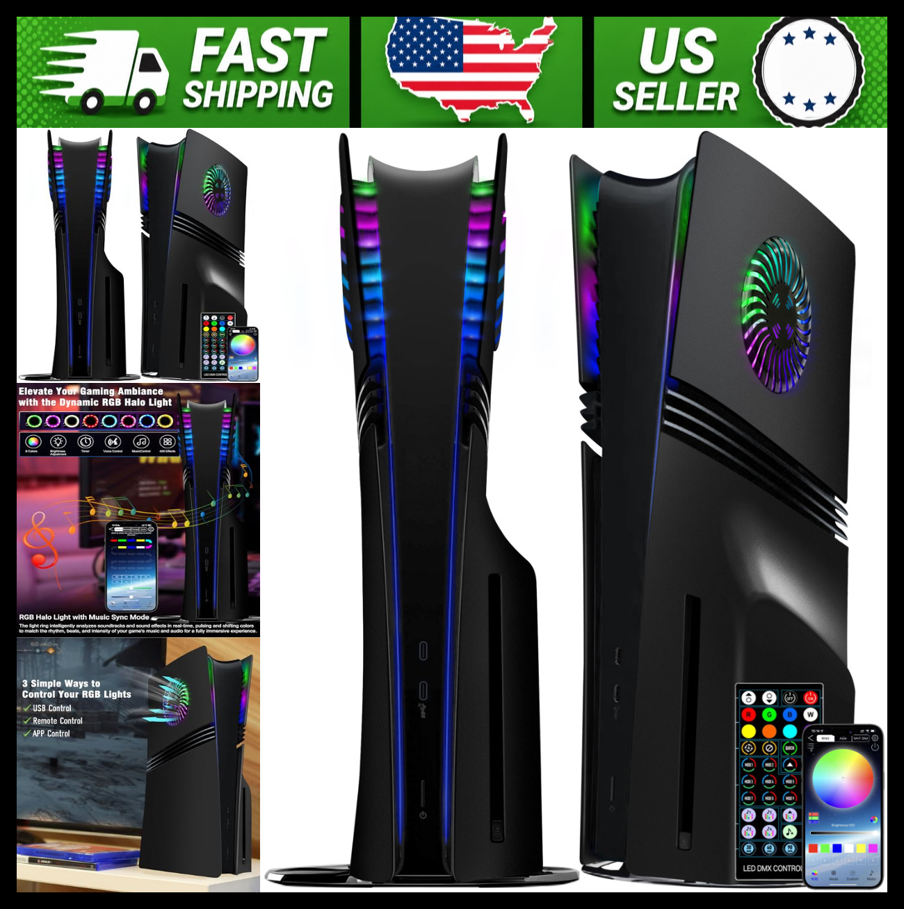 Joso PS5 Pro Disc Edition Faceplate Dustproof Cover with RGB Ring