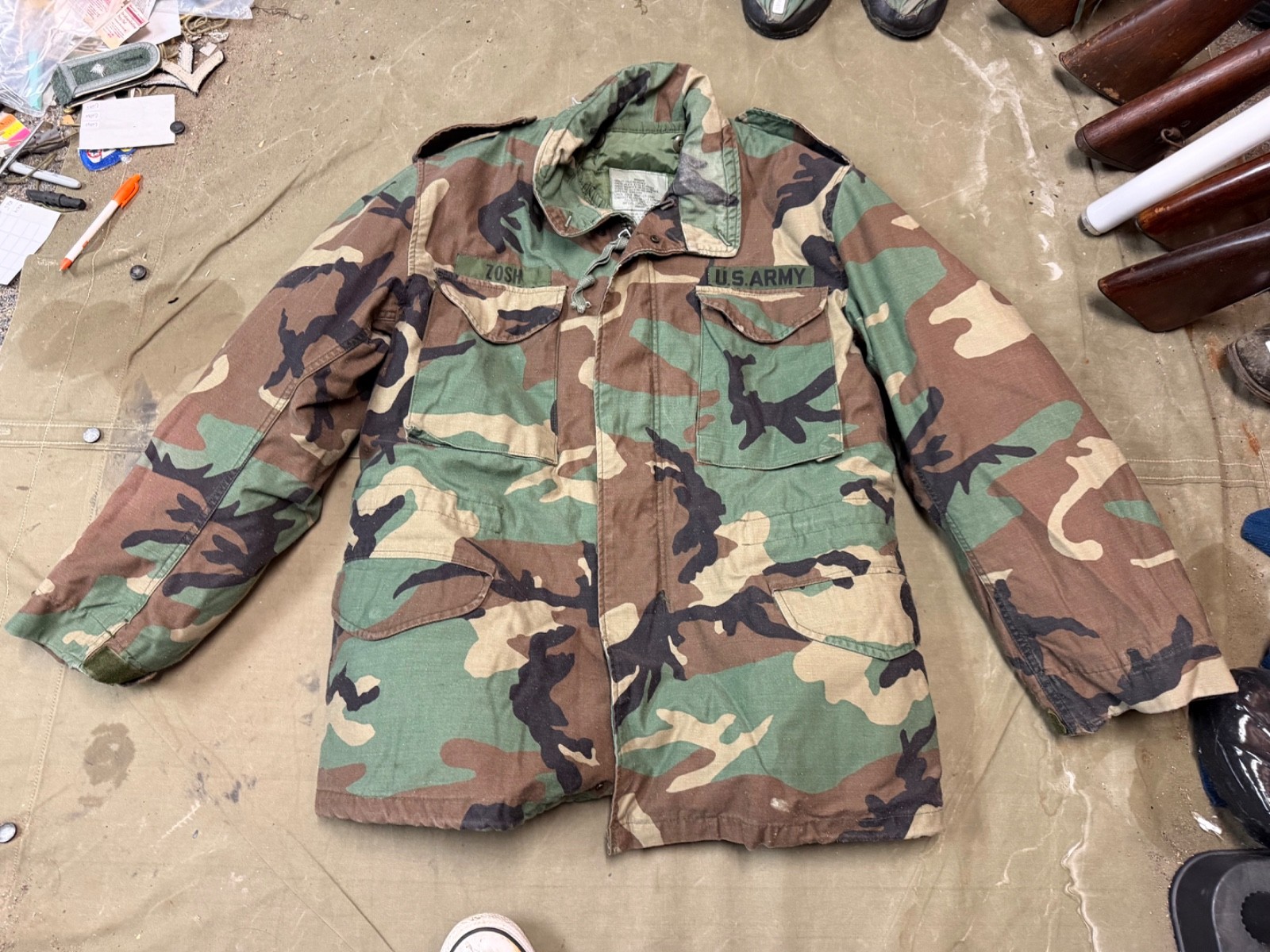 ORIGINAL DESERT STORM US ARMY WOODLAND CAMO COLD WEATHER JACKET W/LINER-MEDIUM