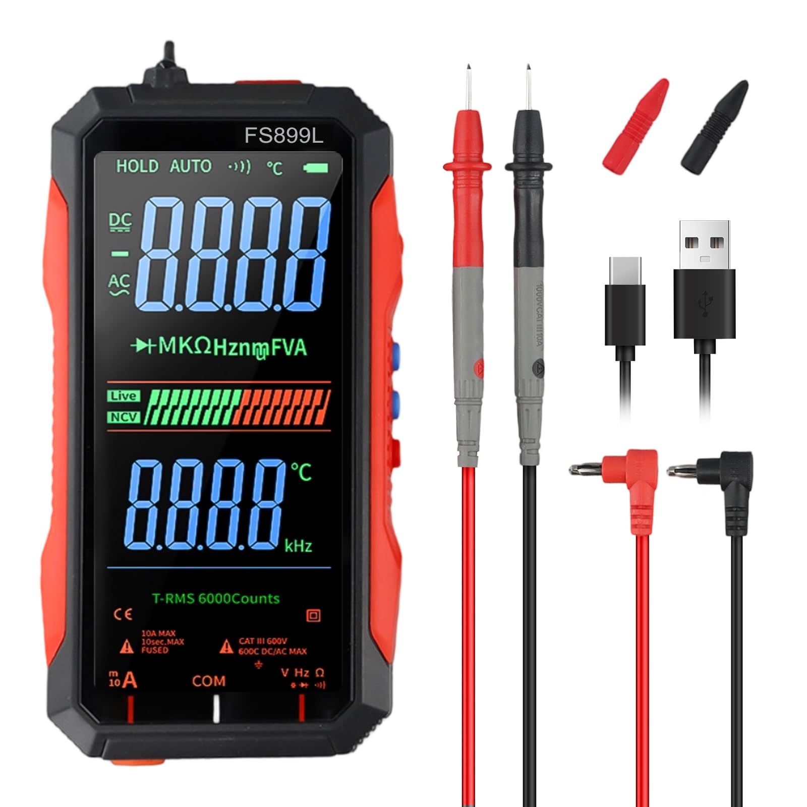 Digital Multimeter, FS899L Multimeter, USB Rechargeable Digital Multimeter