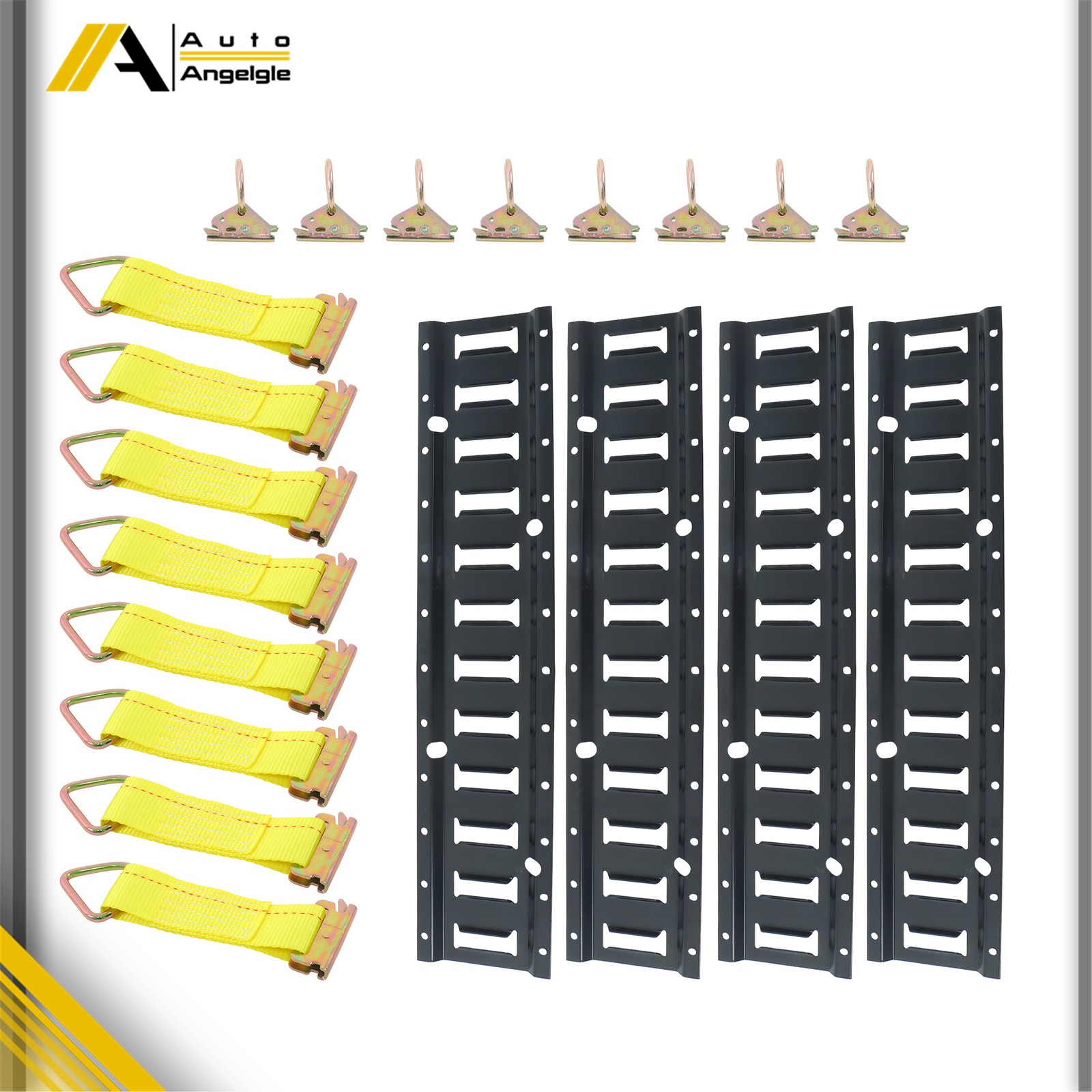 4 Pack 2' E Track Tie Down Rail Kit 8 Steel O-Ring Anchors & 8 Rope Tie Offs