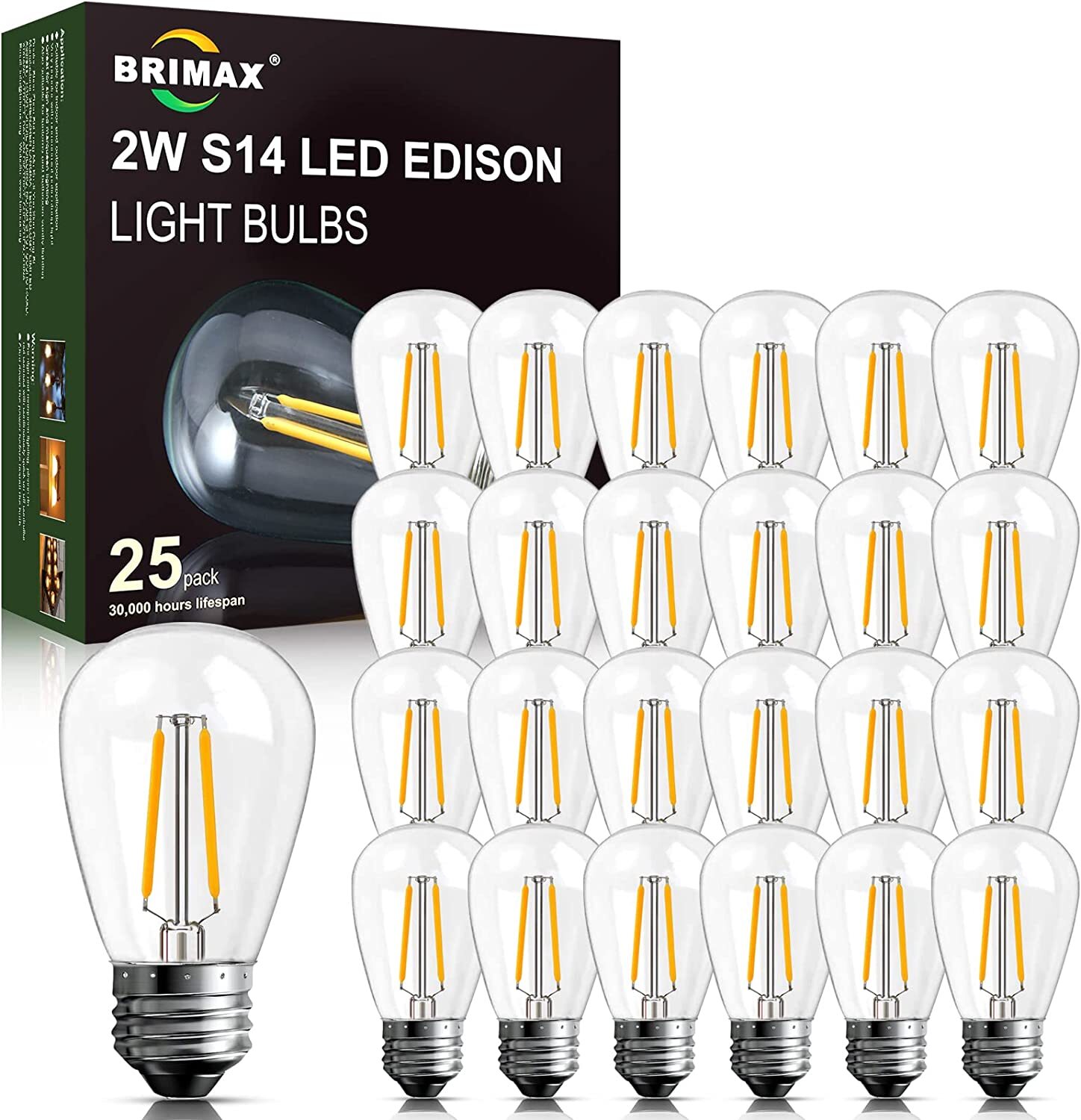 E26 LED Replacement Light Bulbs 2W S14 Clear Globe Edison Bulb 2700K Warm White