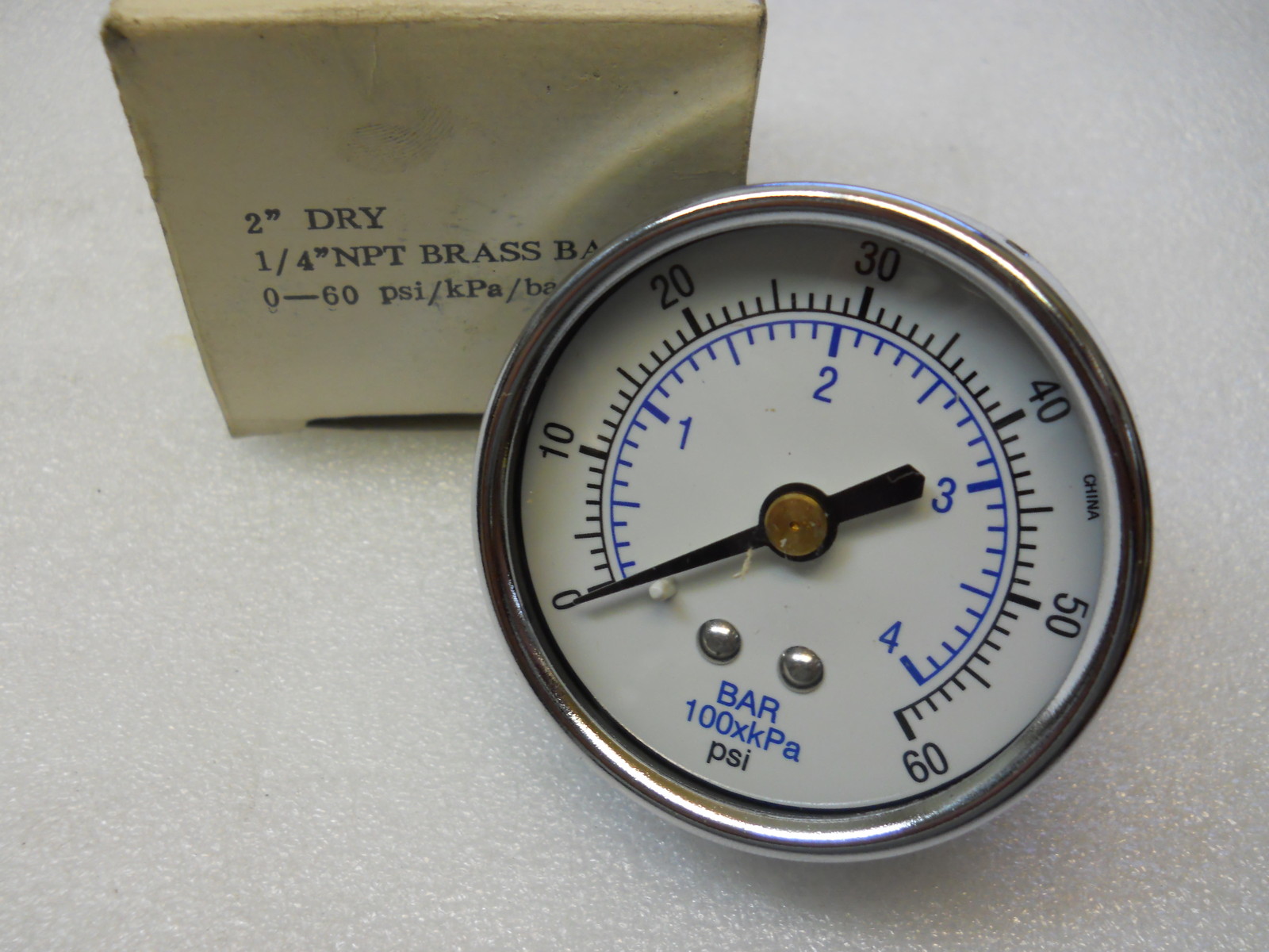 METROL 0-60 PSI PRESSURE GAUGE 2" FACE 1/4" NPT  DRY TYPE NEW CONDITION IN BOX