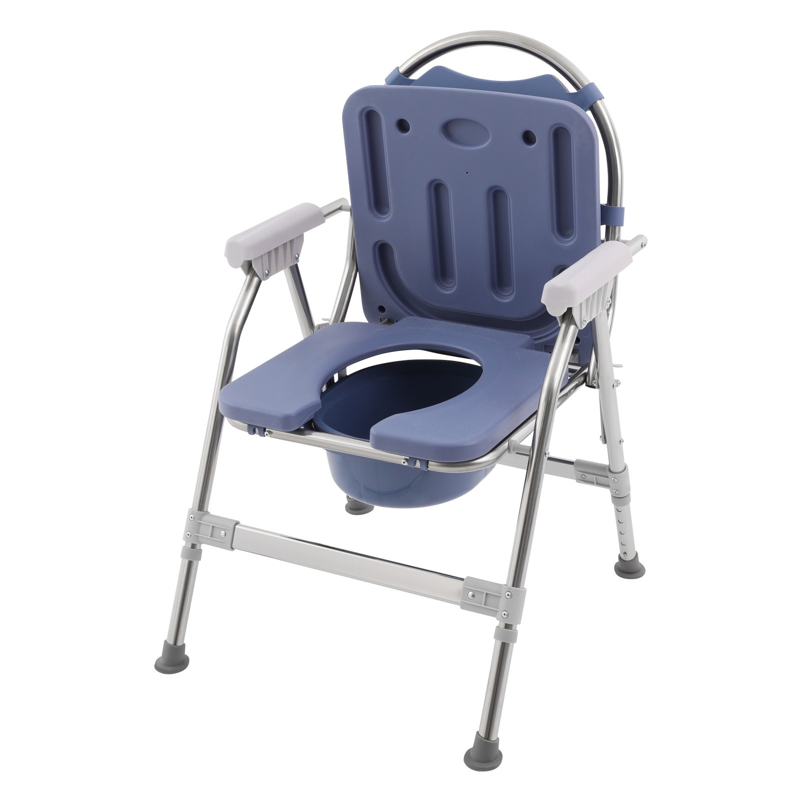 Toilet Chair With Padded Seat Plate And Toilet Bucket, Foldable Toilet ChairBlue