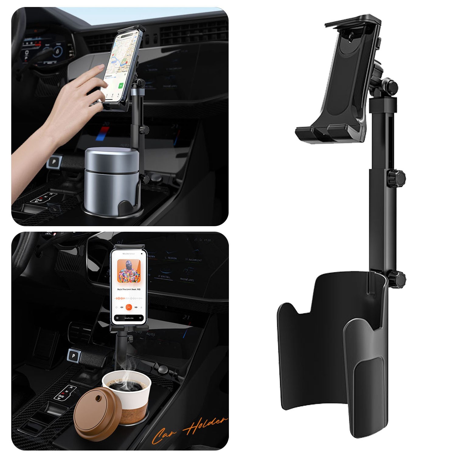 2 in 1 Car Cup Holder Phone Mounts Universal 360° Rotation Phone Holders Cradle