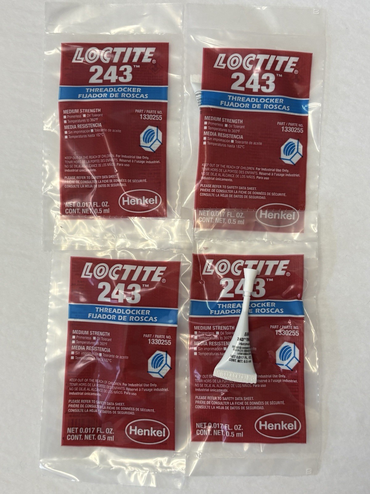 Loctite 243 Threadlocker 4-PACK Blue Medium Strength 0.5 ml Ampule 1330255 (SH10