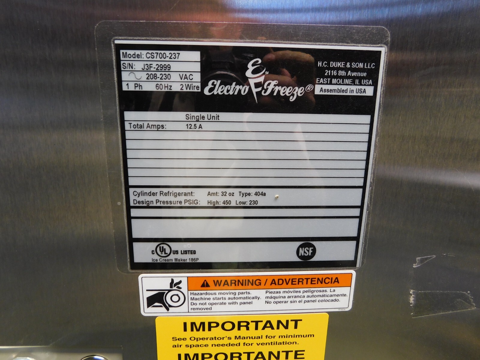 Electro Freeze CS700 Gravity Fed Shake Freezer Milkshake Machine w/ Cart