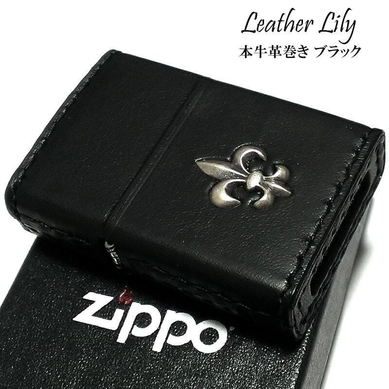 ZIPPO Oil Lighter Leather Wrapped Black Lily Regular Case Japan