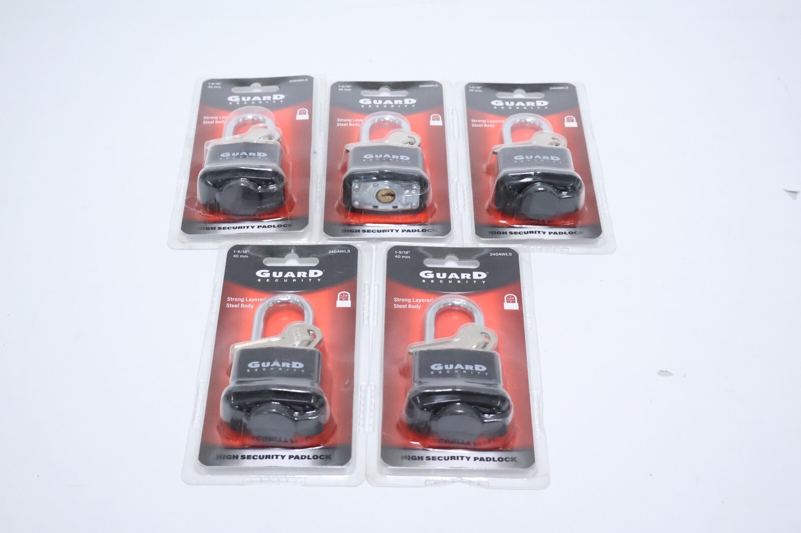 Lot of 5 Guard Security 240AWLS Padlocks 1-9/16" (40mm) Layered Steel Body