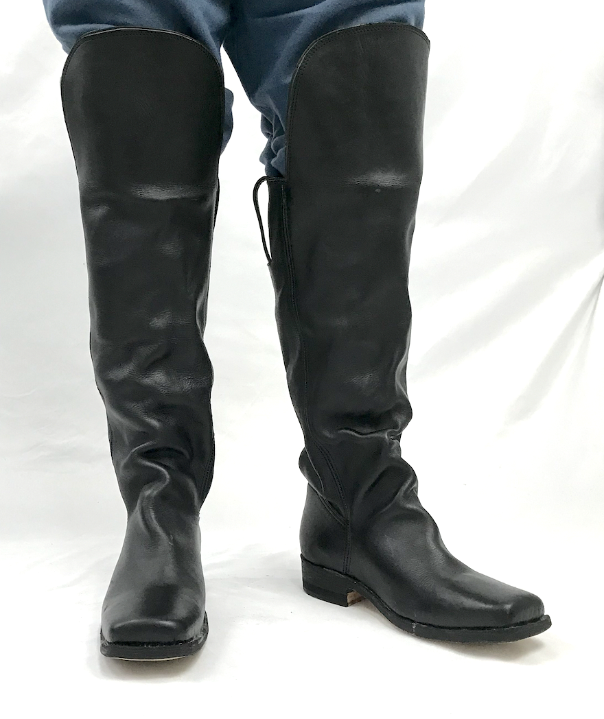 Black Leather Boots with Knee Flap - Historical Reenactment, Civil War - Size 6
