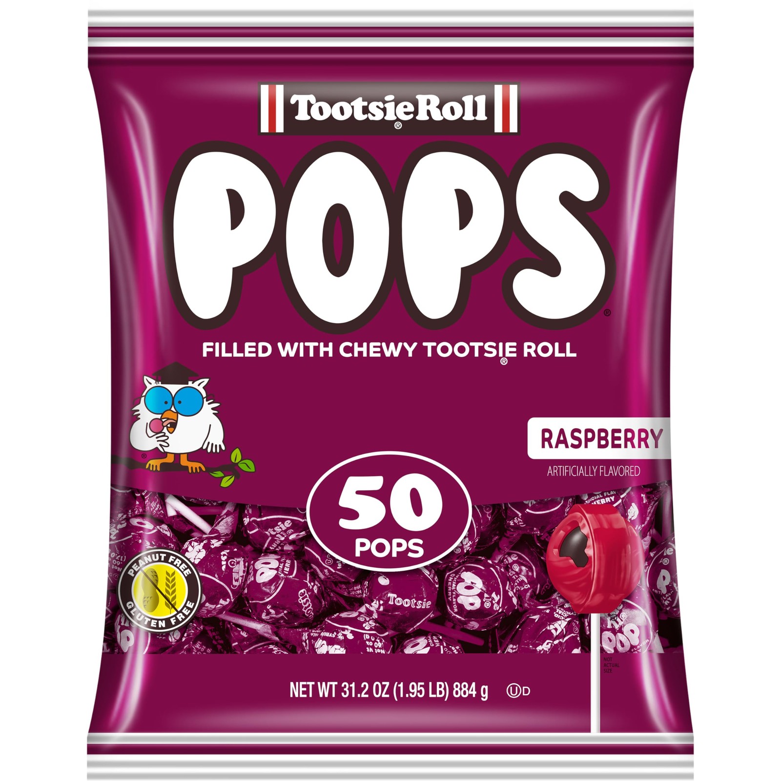 Tootsie Pops Single Flavor Bag - Raspberry Flavored Lollipops with Chocolatey...