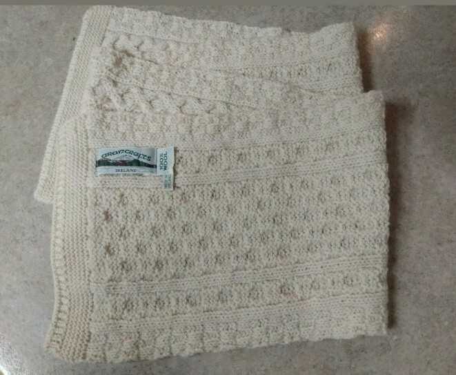 New Wool Scarf Aran Crafts Irish Cable Knit Ireland Winter White 10"x 60" Unisex