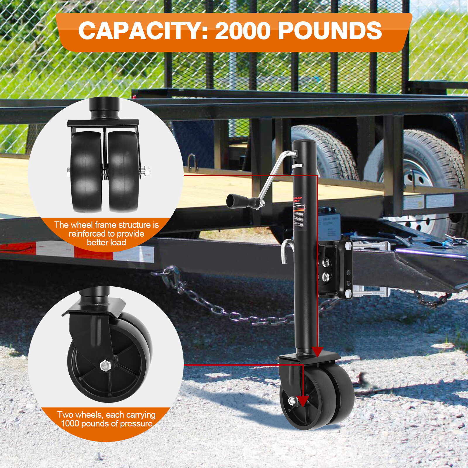 Swivel Bolt on Boat Trailer Jack Stand Dual Wheel 2000 lbs 12"Lift RV Utility