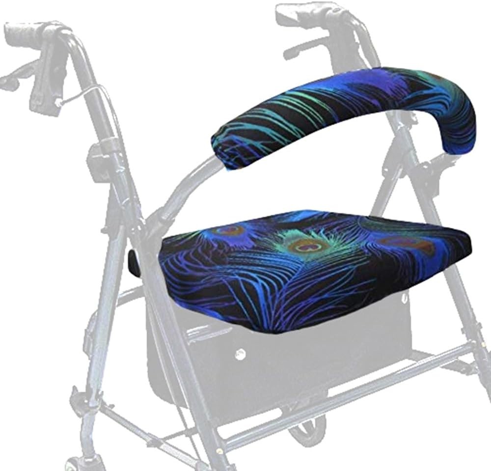 Protective Rollator Seat Cover Set with Peacock Feathers for Comfortable Use