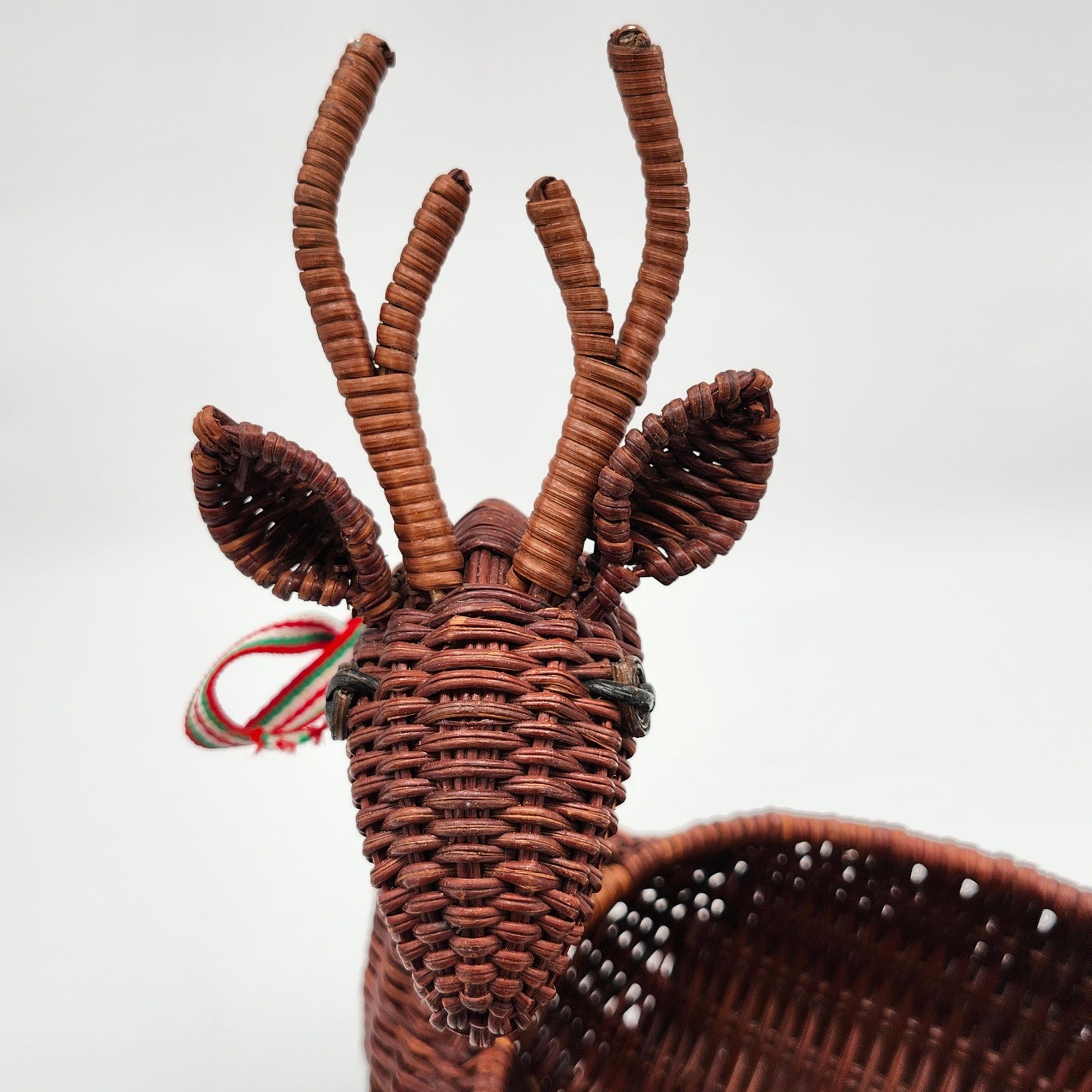 Woven Reindeer Wicker Rattan Basket Christmas Holiday Table Decor Boho Candy