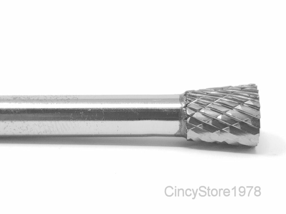 SN2D Taper Shape Tungsten Carbide Burr Bur Cutting Tool Die Grinder Bit 1/4" NEW