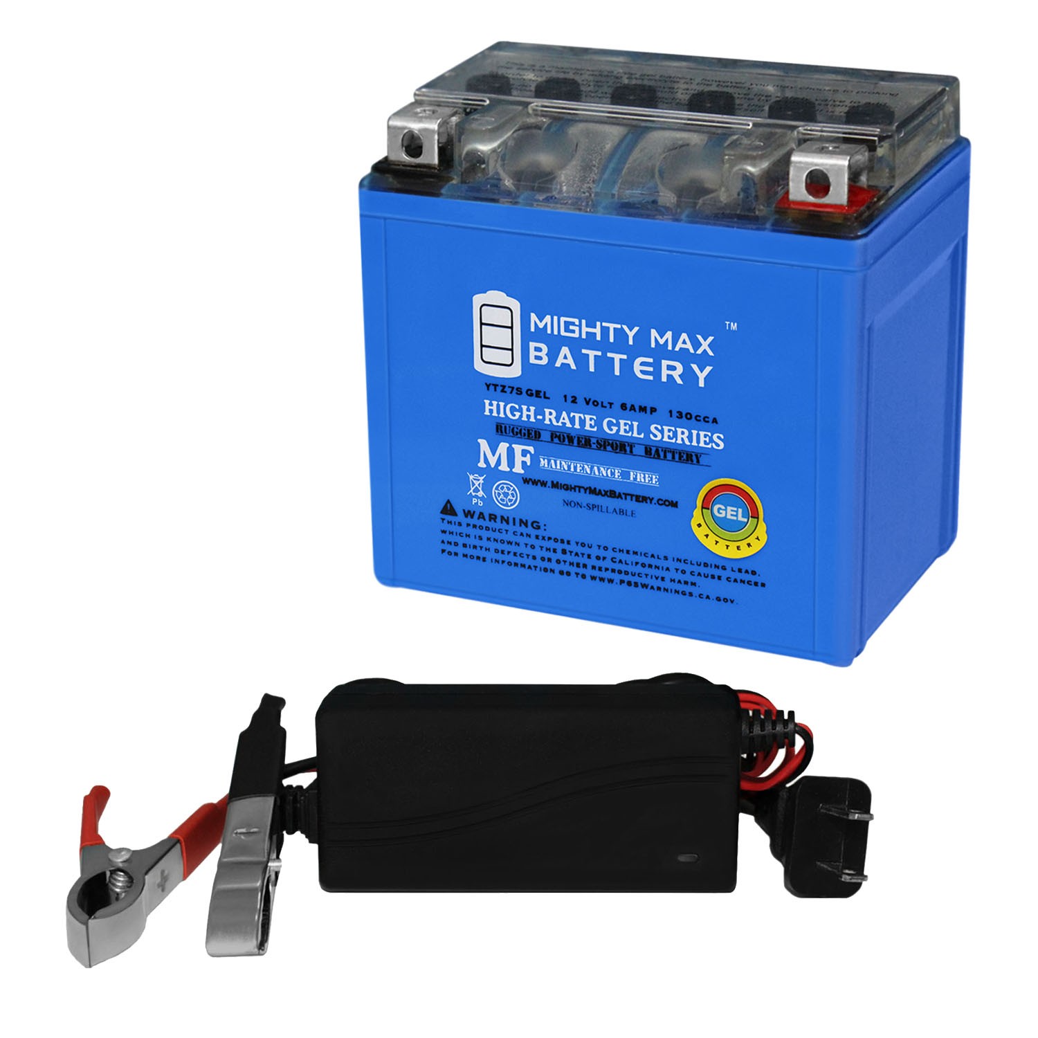 Mighty Max YTZ7S GEL Battery Replaces Yamaha 250 XT250 08-24 + 12V 1Amp Charger