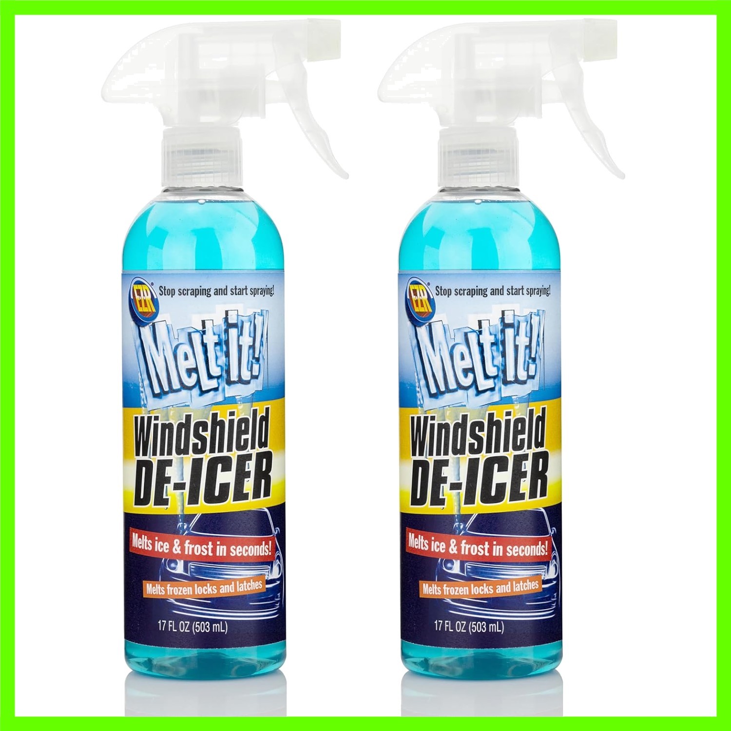 Easy Use Ice Melter for Windshields & Mirrors, 17 Fl Oz, 2-Pack - Made in USA