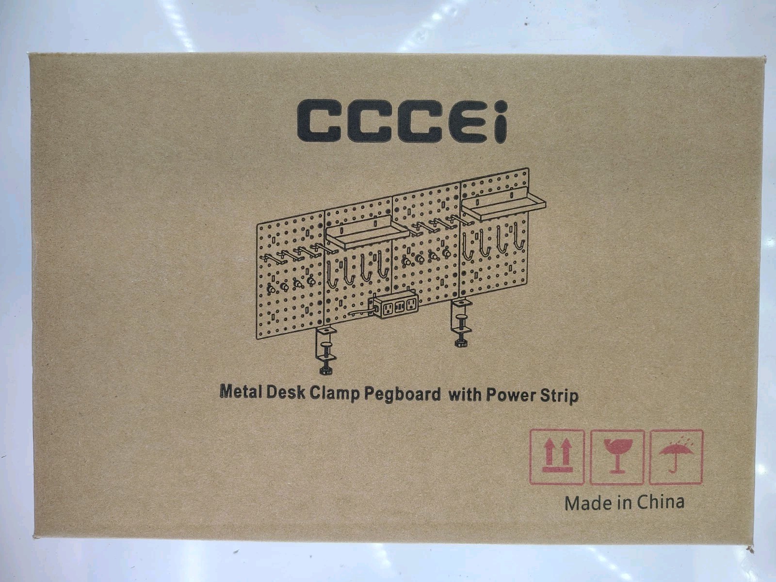 CCCEI Metal Desk Clamp Pegboard with Power Strip (NEW SEALED)