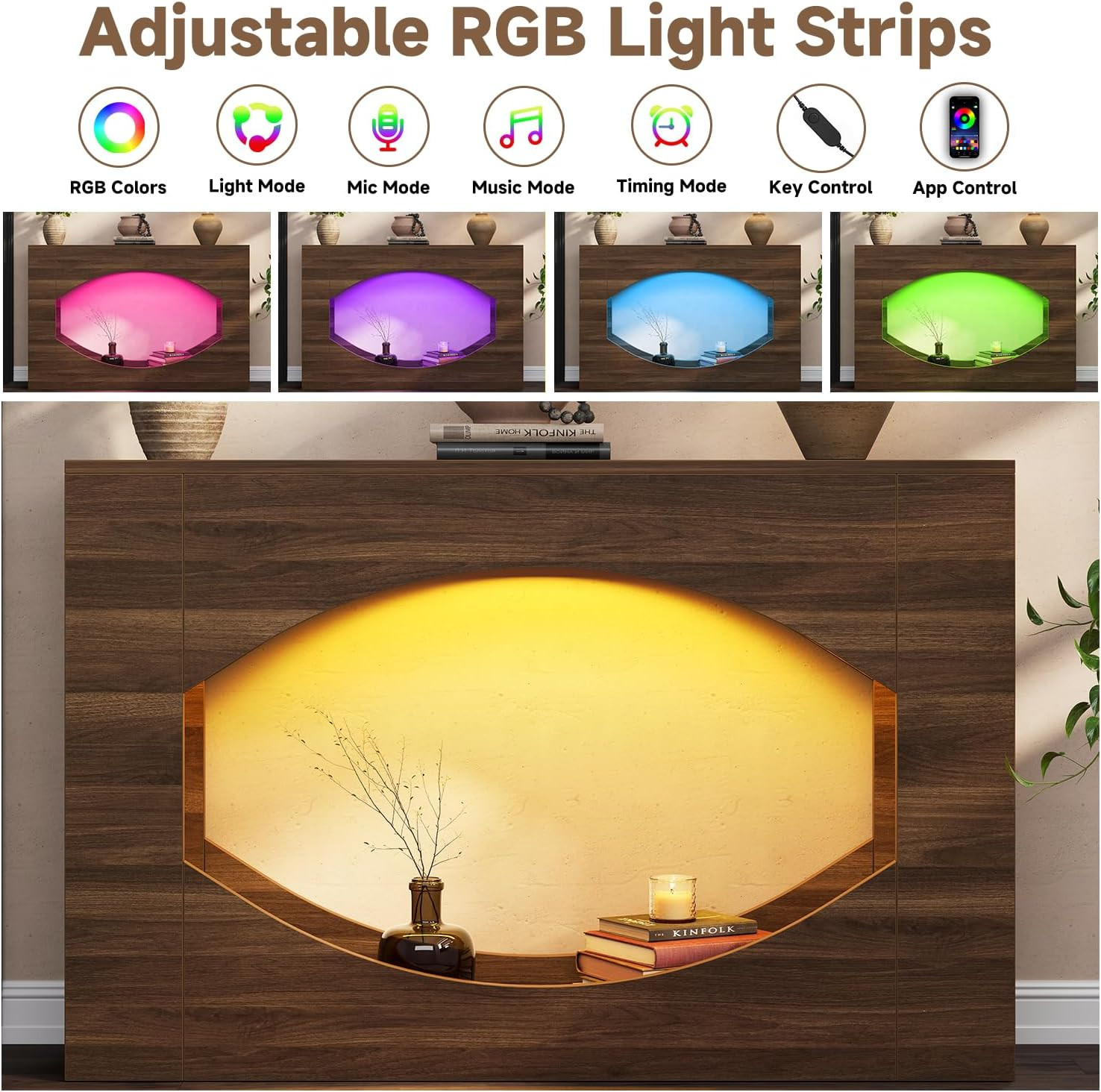 Rustic Farmhouse Console Table with LED Lights, 47" Entryway Accent Table