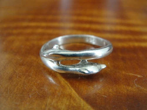 Two Dolphins Wrap Around Band Adjustable Sterling Silver 925 Ring Size 6