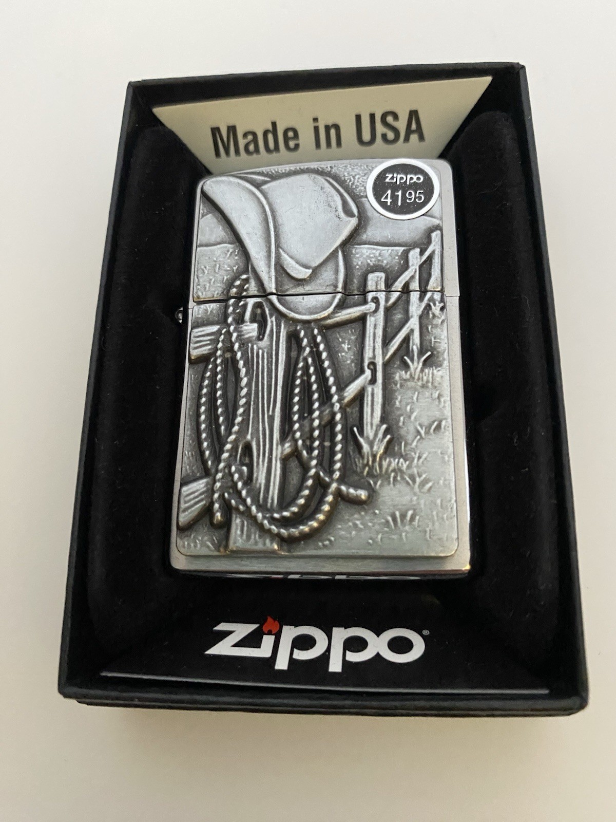 Zippo Resting Cowboy Emblem On A 2022 Lighter