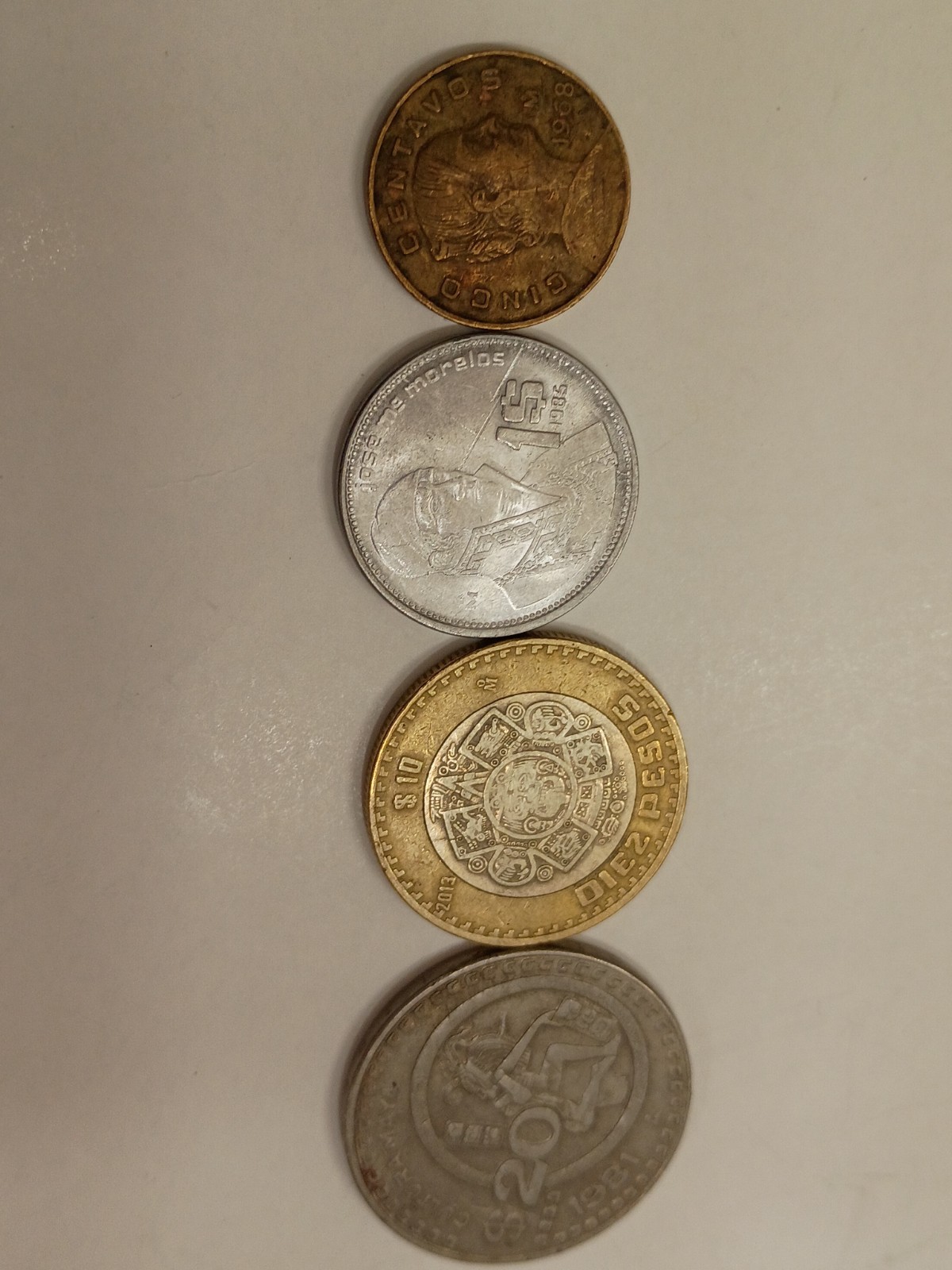 4 Old Vintage Mexico Coins Foreign Currency 4-Coins Lot 1968-2013 Collector 4