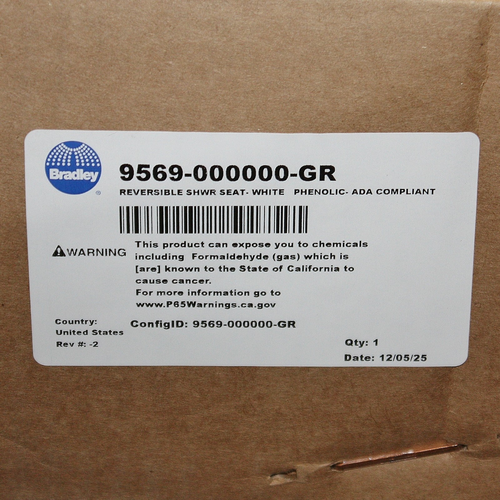Bradley Folding Shower Seat 9569-000000, Wall Mounted, ADA 250lbs, Reversible L