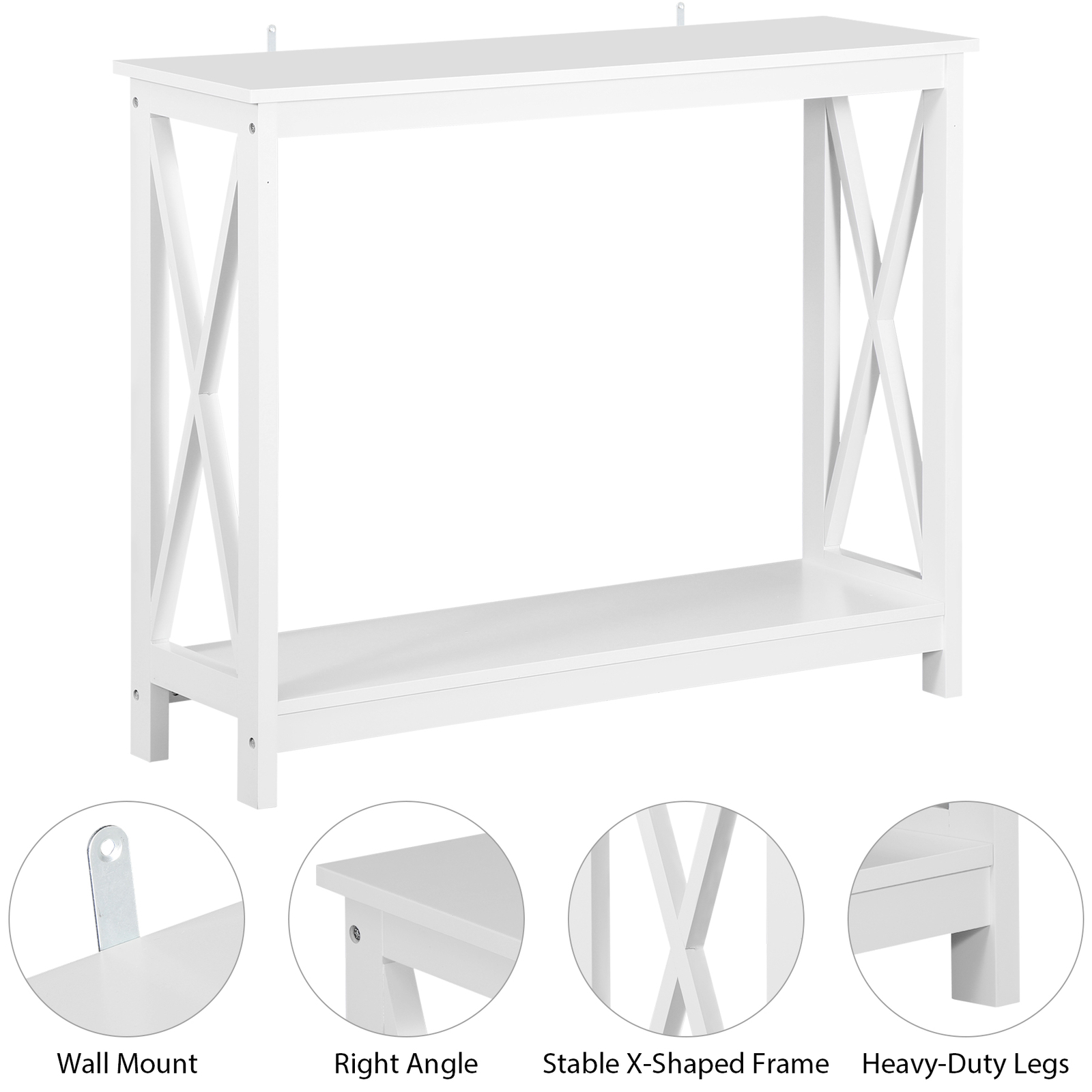 Wallmount Enhanced X Shaped Home Entryway Console Table MDF Frame, White