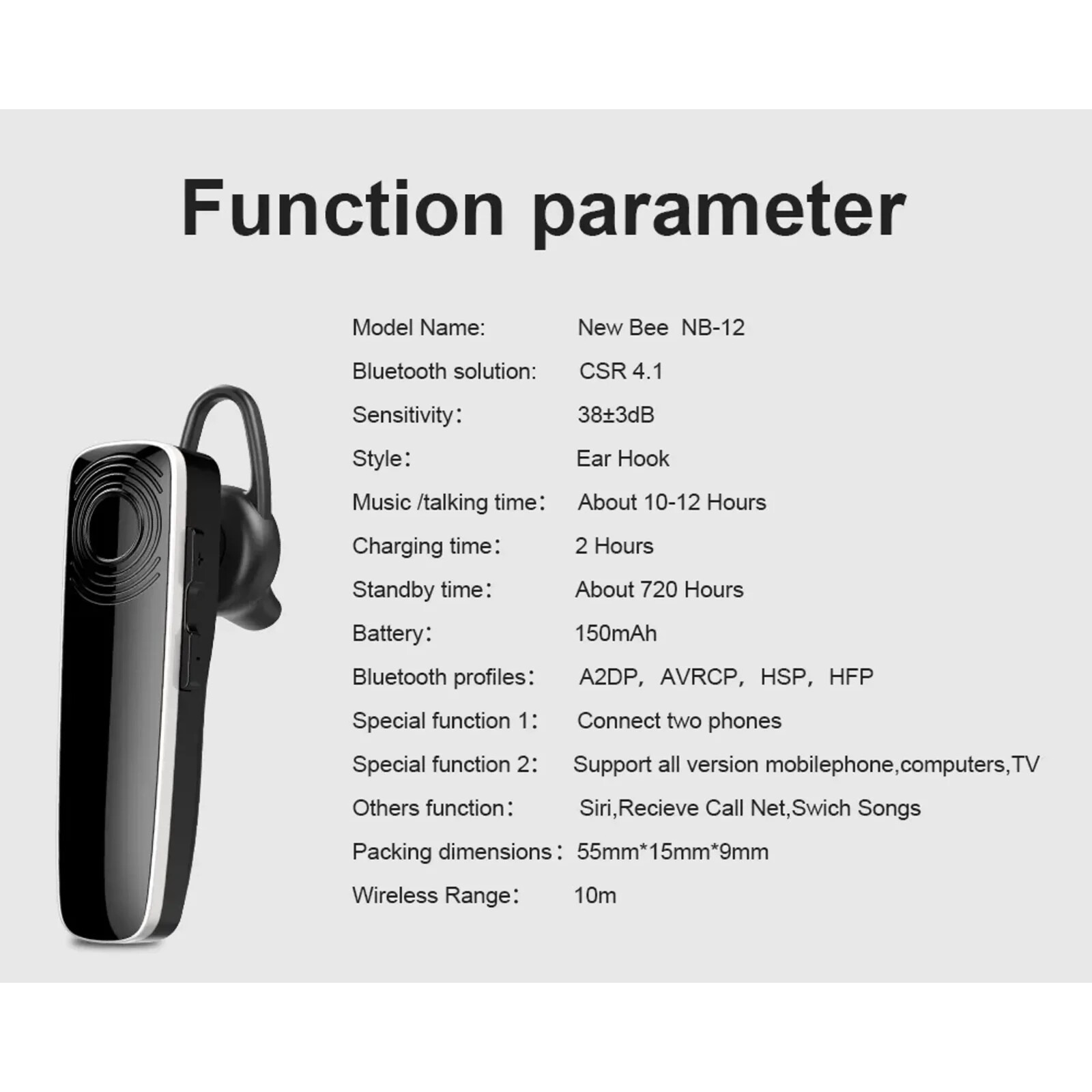 Trucker Wireless Mic Parrot Bluetooth Noise Cancelling Headset Earpiece New